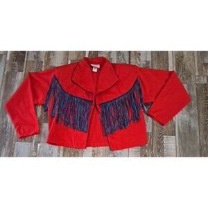 Vintage Womens Cropped Jacket Salsa Western Red Fringe Open Front Rodeo Dance M
